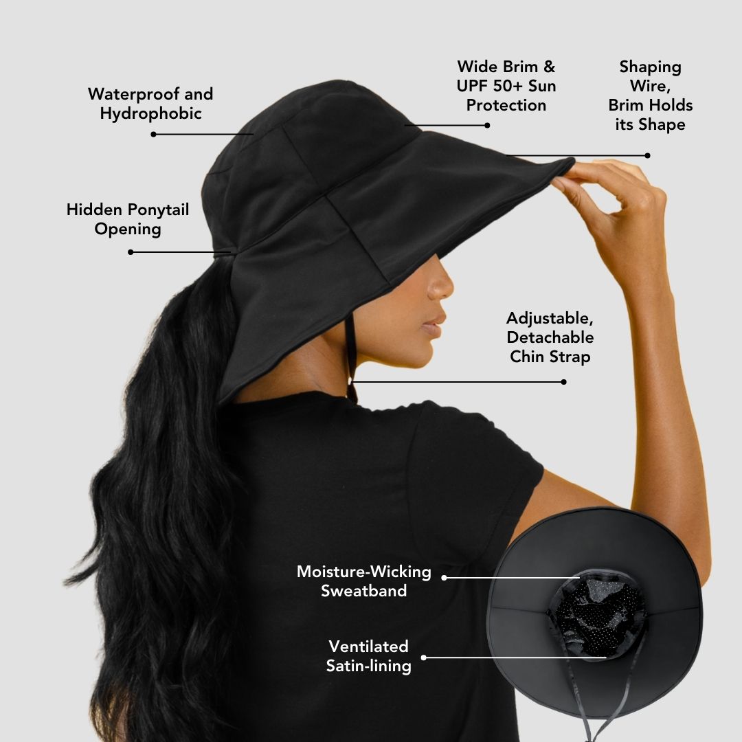 Hairbrella Satin-Lined, Waterproof, Wide Brim Sun Hat